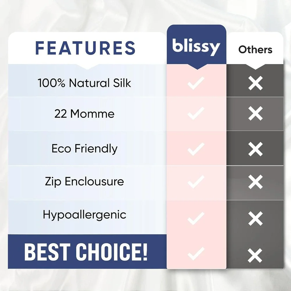 NEW! Blissy 22-Momme‎ Silk Pillowcase, Standard - Silver